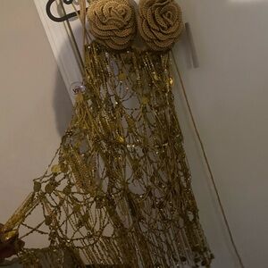 Gold Crochet Rose Top with Fringe